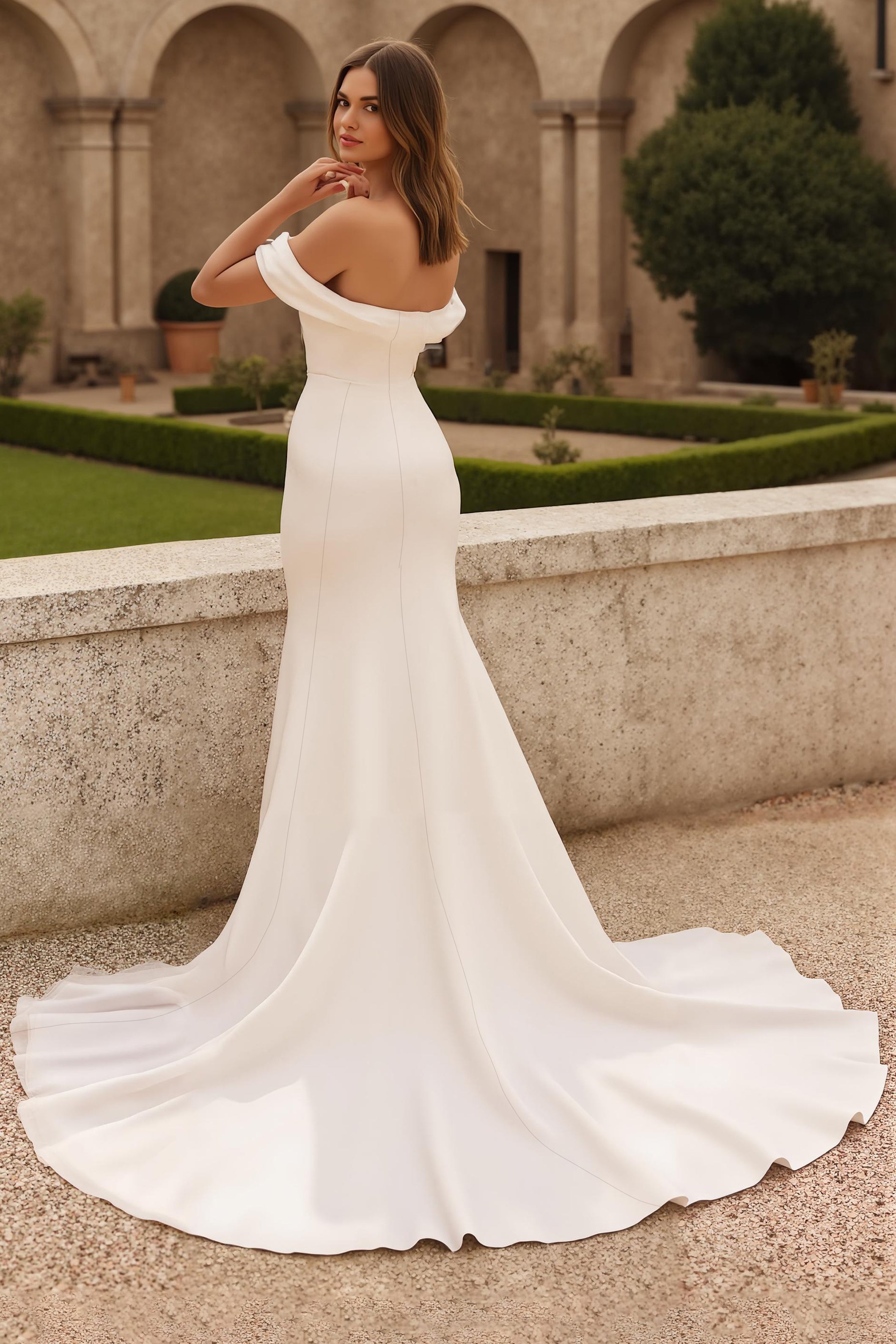 Ivory Mermaid Off the Shoulder Sweep Train Simple Wedding Dress