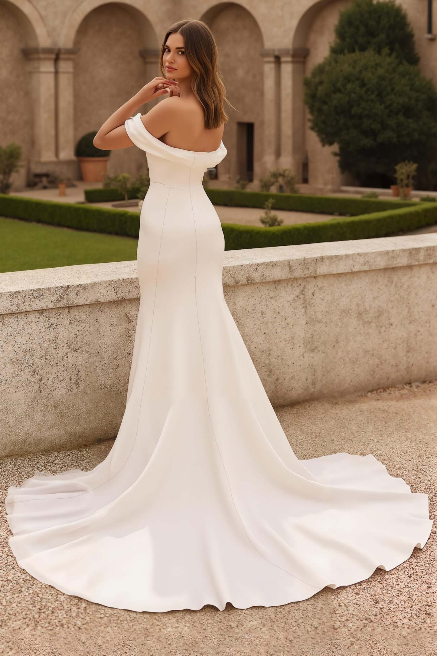Ivory Mermaid Off the Shoulder Sweep Train Simple Wedding Dress