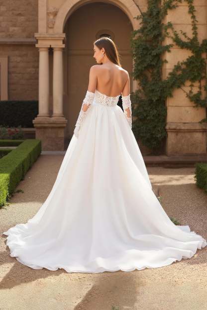 Ivory Ball Gown Sweetheart Sweep Train Wedding Dress with Lace