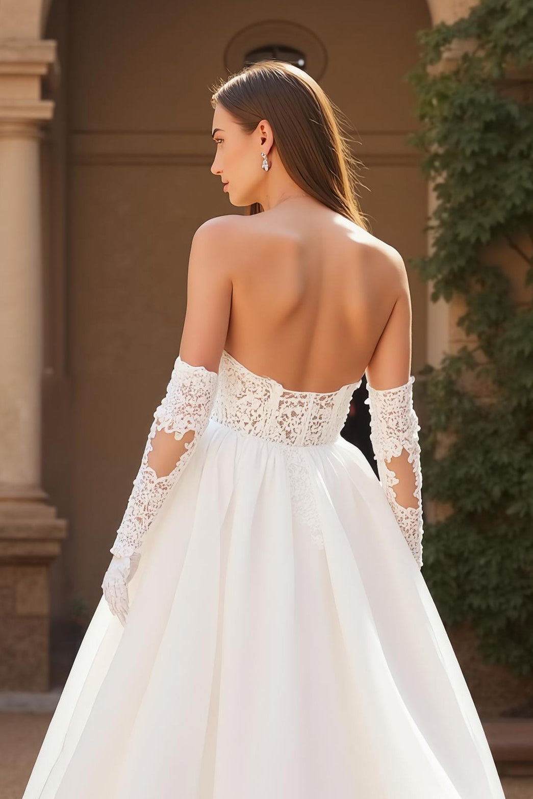 Ivory Ball Gown Sweetheart Sweep Train Wedding Dress with Lace