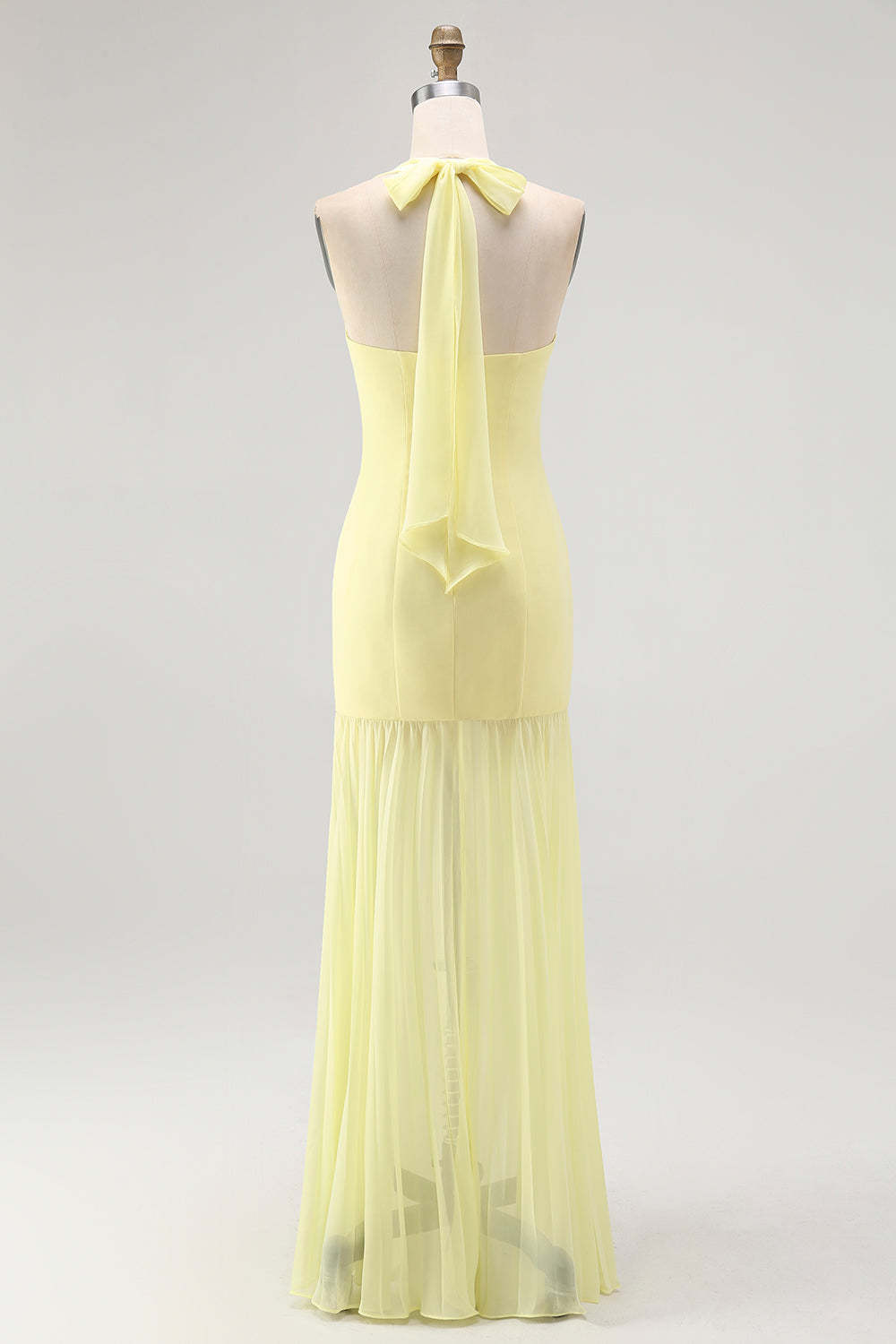 Simple Yellow Sheath Halter Chiffon Maxi Wedding Guest Dress