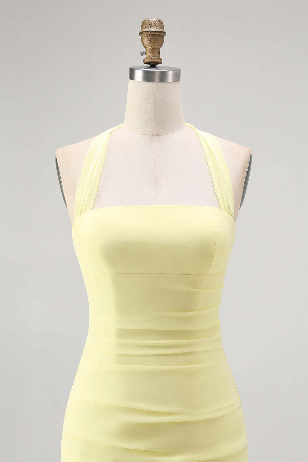 Simple Yellow Sheath Halter Chiffon Maxi Wedding Guest Dress
