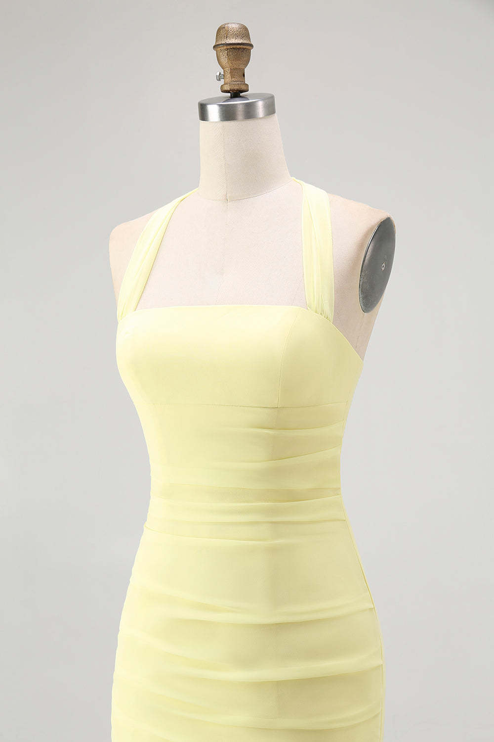 Simple Yellow Sheath Halter Chiffon Maxi Wedding Guest Dress