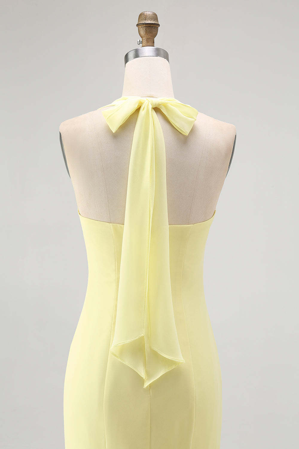 Simple Yellow Sheath Halter Chiffon Maxi Wedding Guest Dress