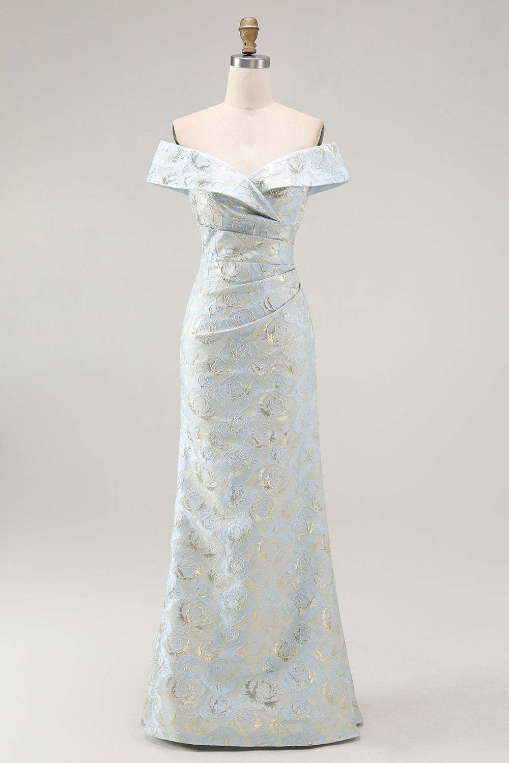 Leely Women Light Blue Floral Maxi Wedding Guest Dress Off the Shoulder Mermaid Bridesmaid Dress