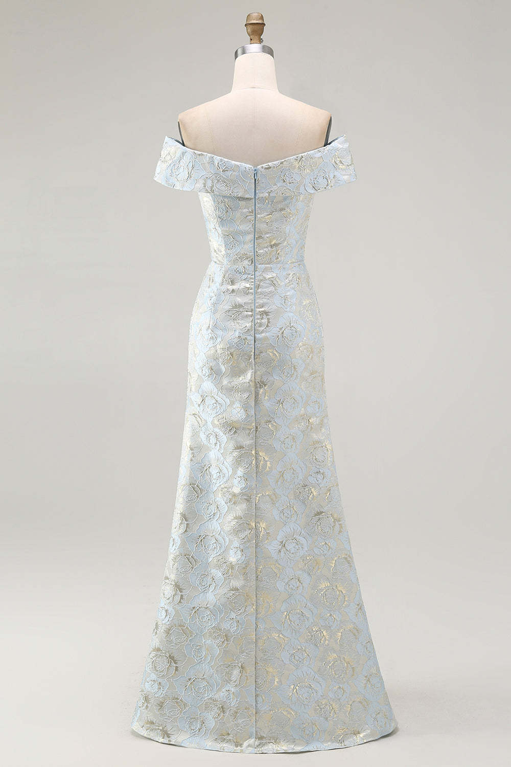 Light Blue Floral Off the Shoulder Mermaid Maxi Wedding Guest Dress