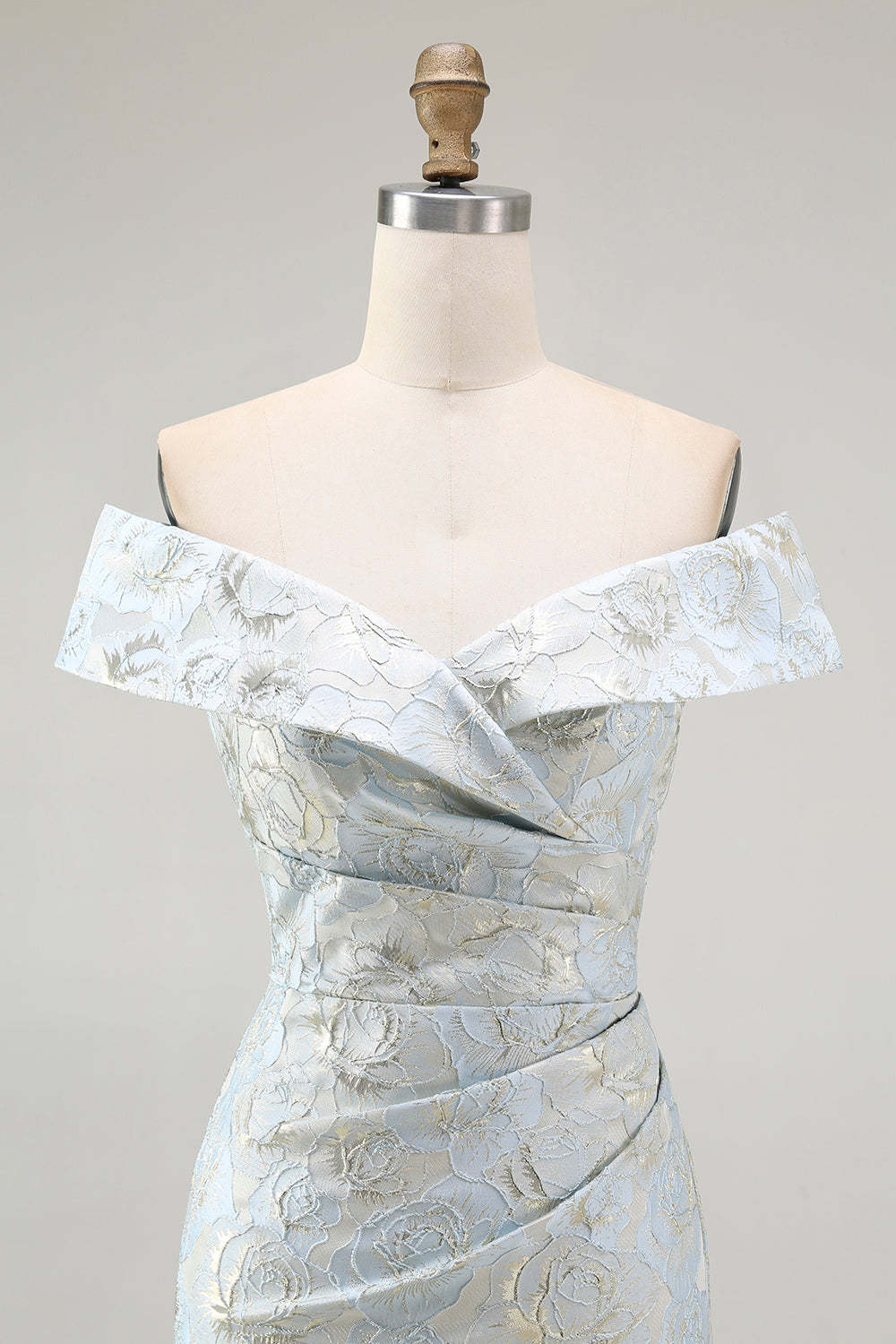 Light Blue Floral Off the Shoulder Mermaid Maxi Wedding Guest Dress