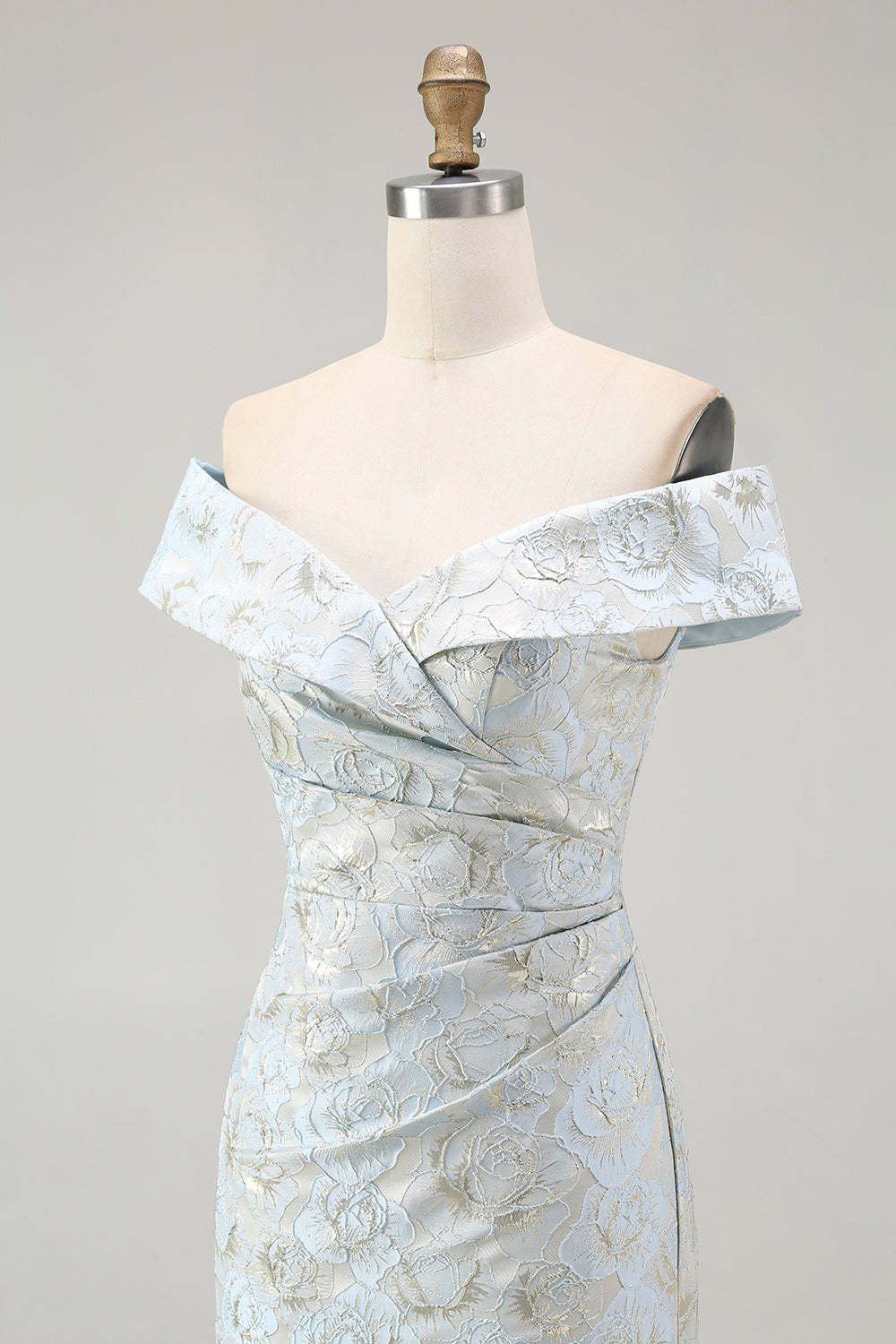 Light Blue Floral Off the Shoulder Mermaid Maxi Wedding Guest Dress