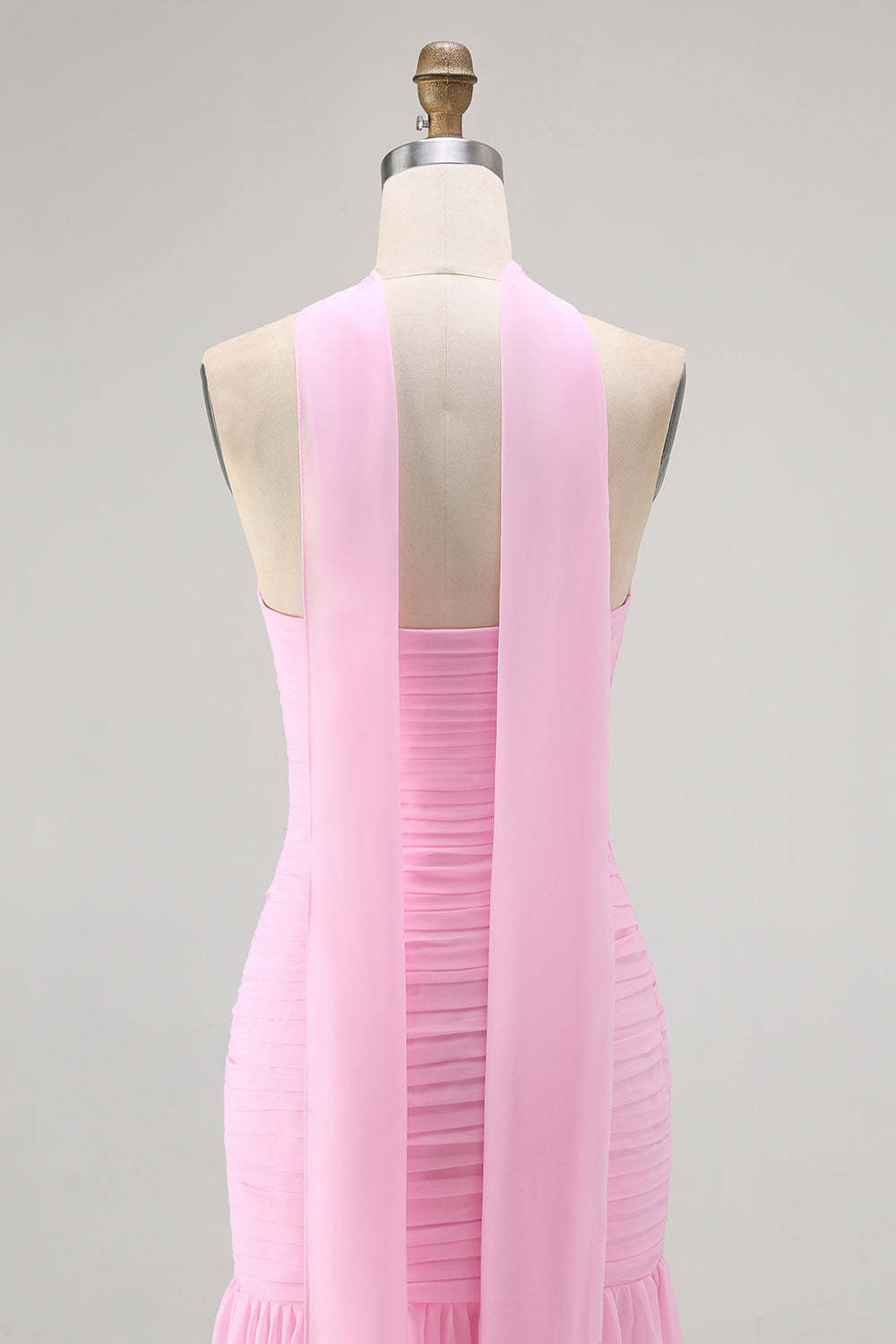 Blush Strapless Mermaid Chiffon Ruched Neck Scarf Long Wedding Guest Dress