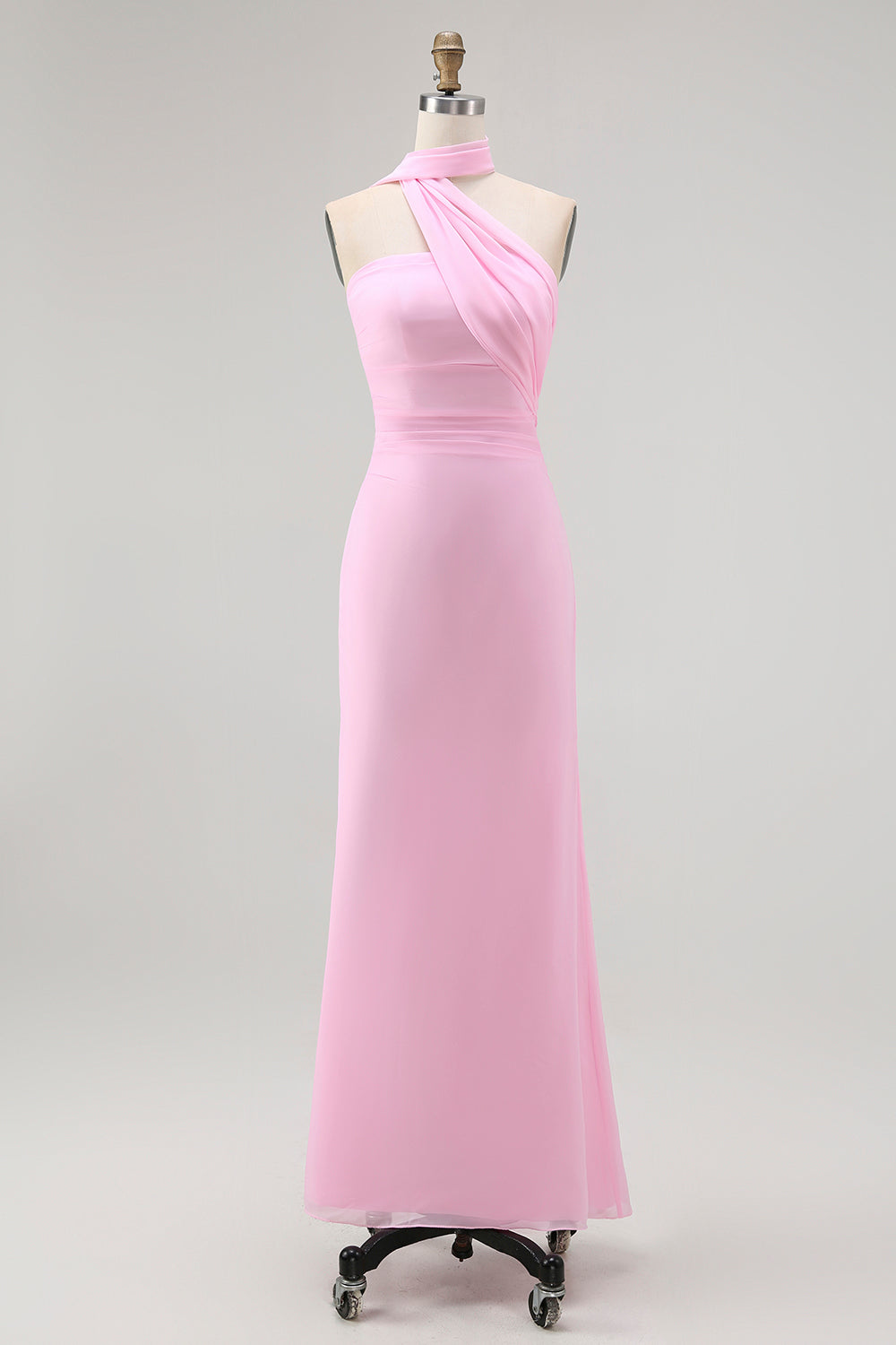 Leely Women Simple Blush Chiffon Long Wedding Guest Dress Mermaid Strapless Bridesmaid Dress