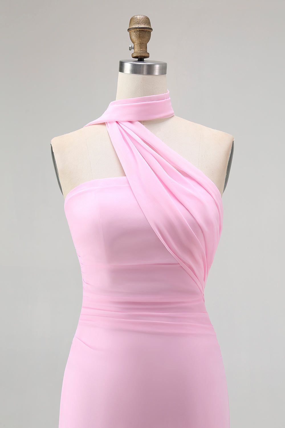 Simple Blush Mermaid Strapless Chiffon Long Wedding Guest Dress