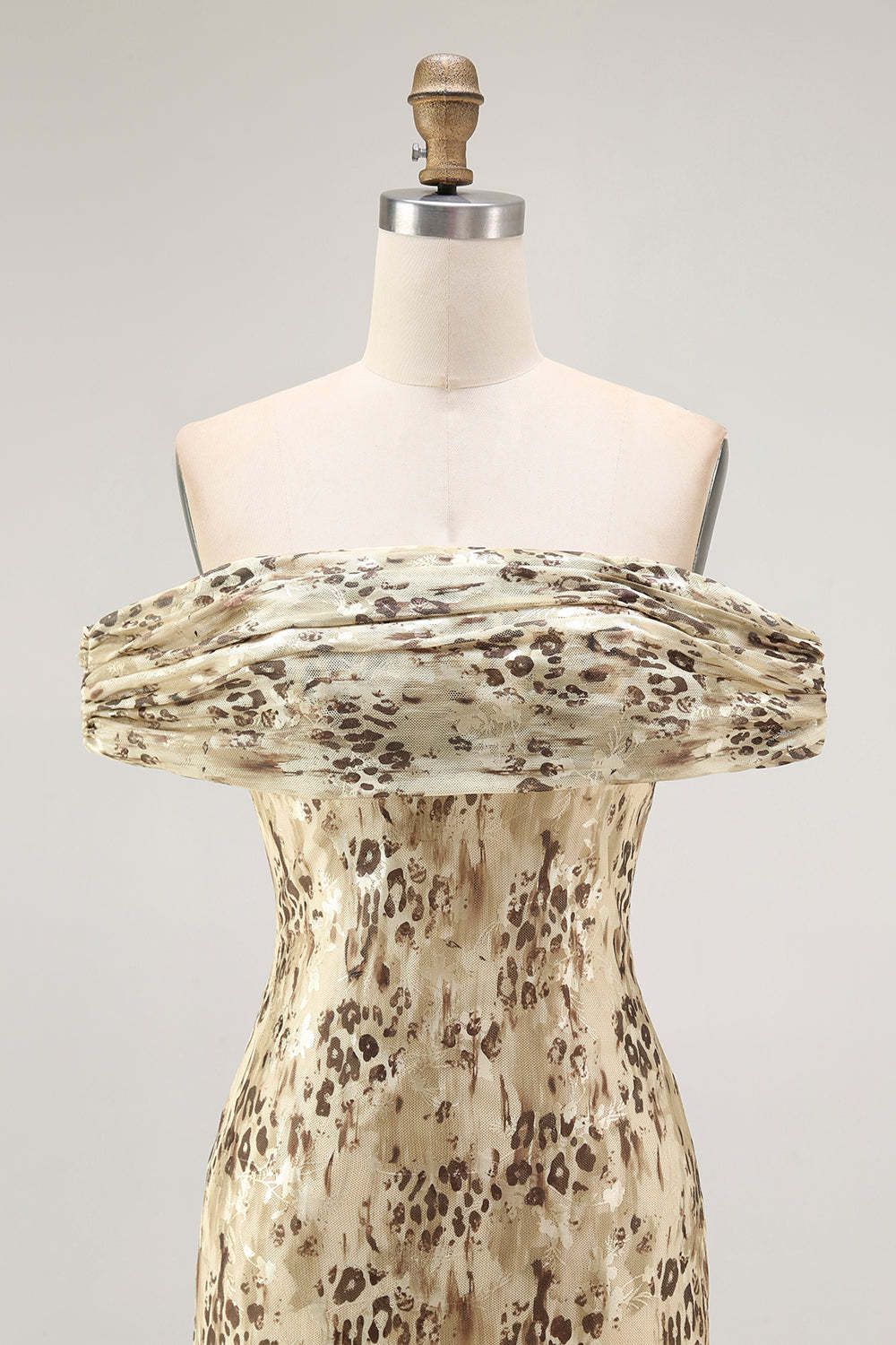 Champagne Mermaid Floral Off the Shoulder Long Wedding Guest Dress