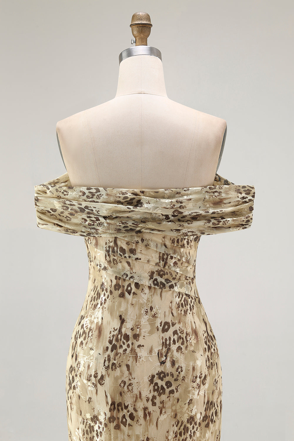 Champagne Mermaid Floral Off the Shoulder Long Wedding Guest Dress