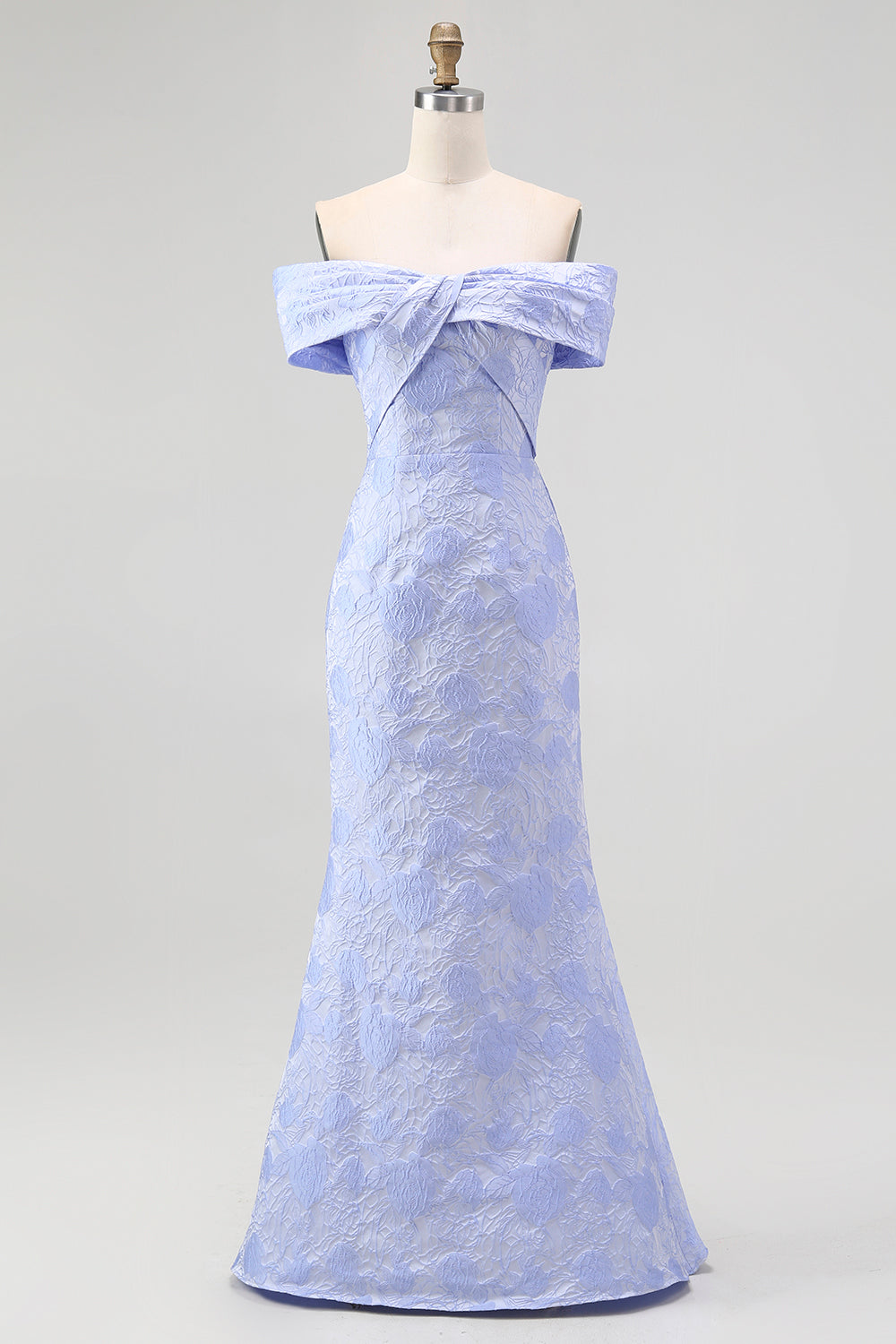 Blue Floral Mermaid Off the Shoulder Maxi Wedding Guest Dress