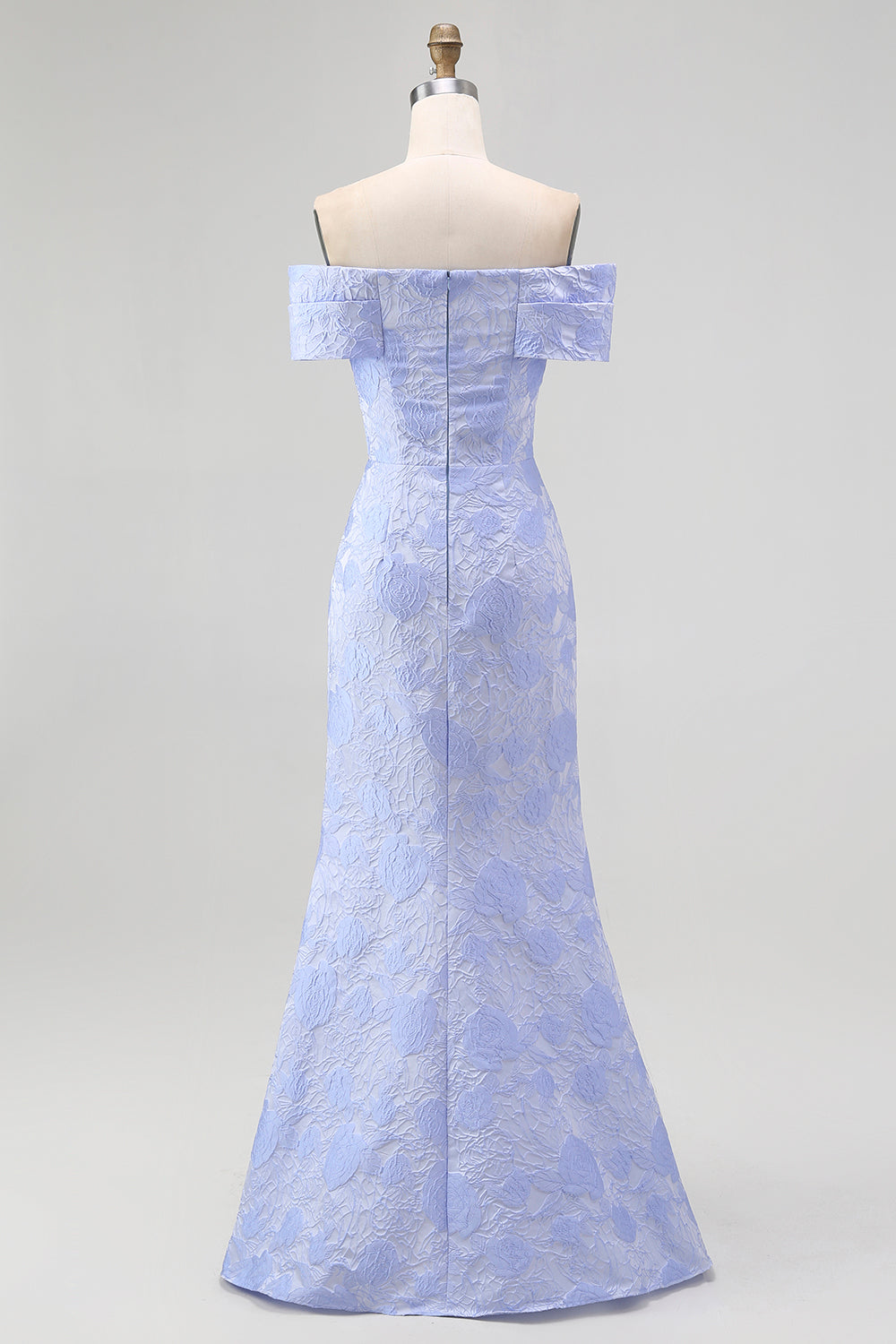 Blue Floral Mermaid Off the Shoulder Maxi Wedding Guest Dress