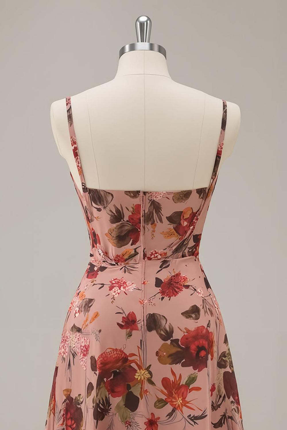 Dusty Rose Floral Ruched Chiffon A Line Short Corset Homecoming Dress