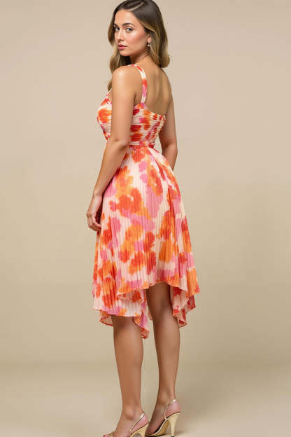 Sunset One Shoulder High-Low Summer Wedding Guest Dress with Ruffles