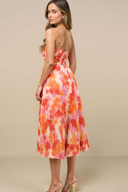 Sunset Spaghetti Straps Midi Chiffon Summer Wedding Guest Dress