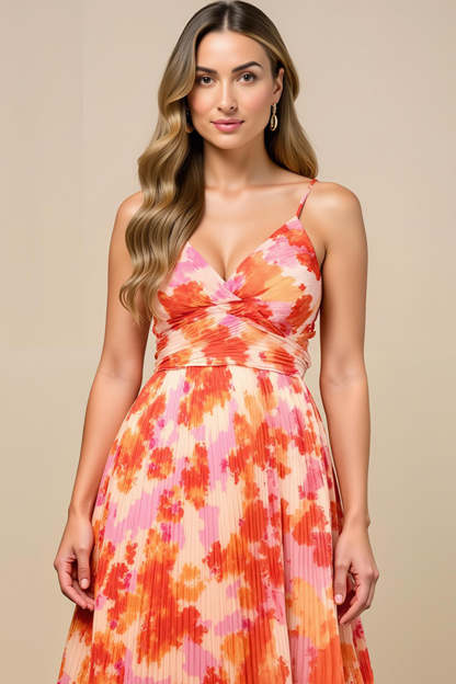 Sunset Spaghetti Straps Midi Chiffon Summer Wedding Guest Dress