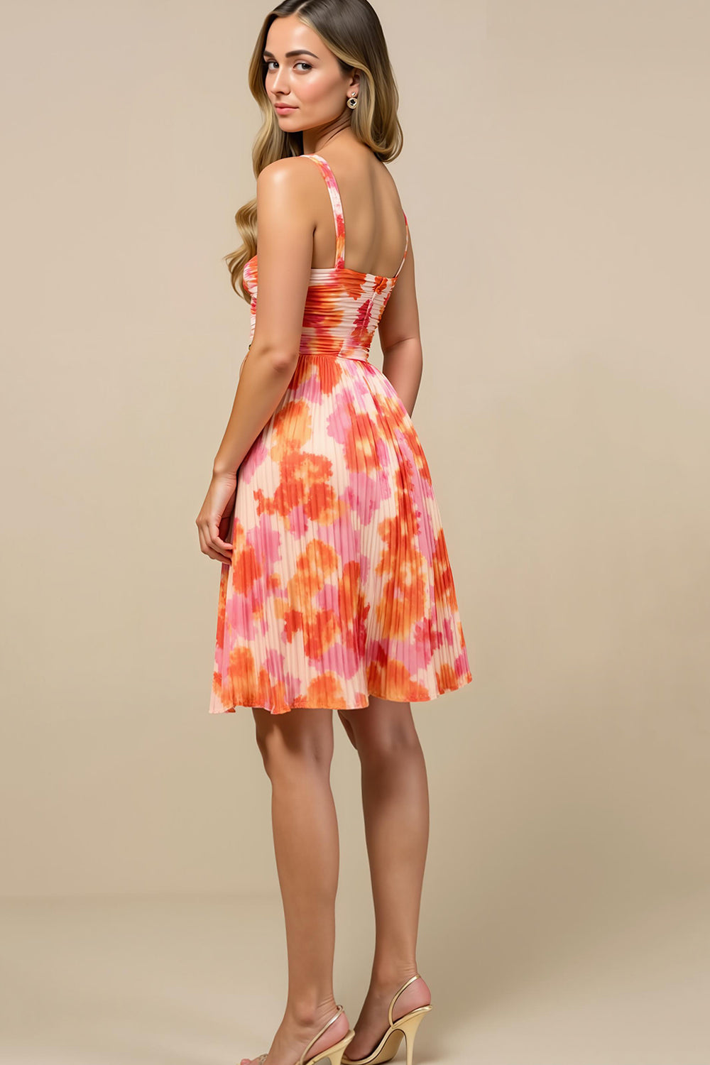 Short Sunset A Line Chiffon Summer Wedding Guest Dress with Pleats