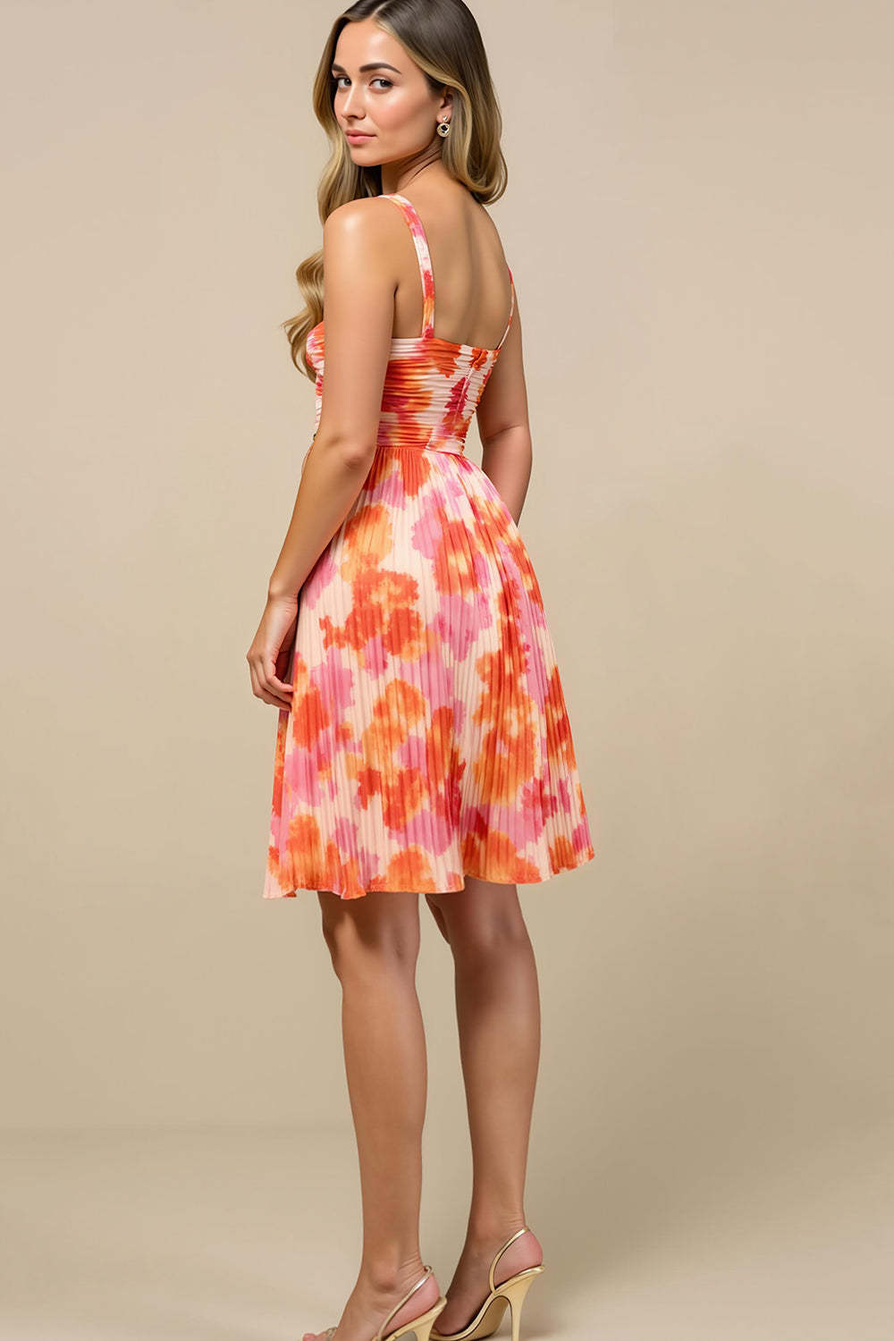 Short Sunset A Line Chiffon Summer Wedding Guest Dress with Pleats