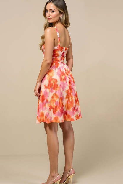 Short Sunset A Line Chiffon Summer Wedding Guest Dress with Pleats