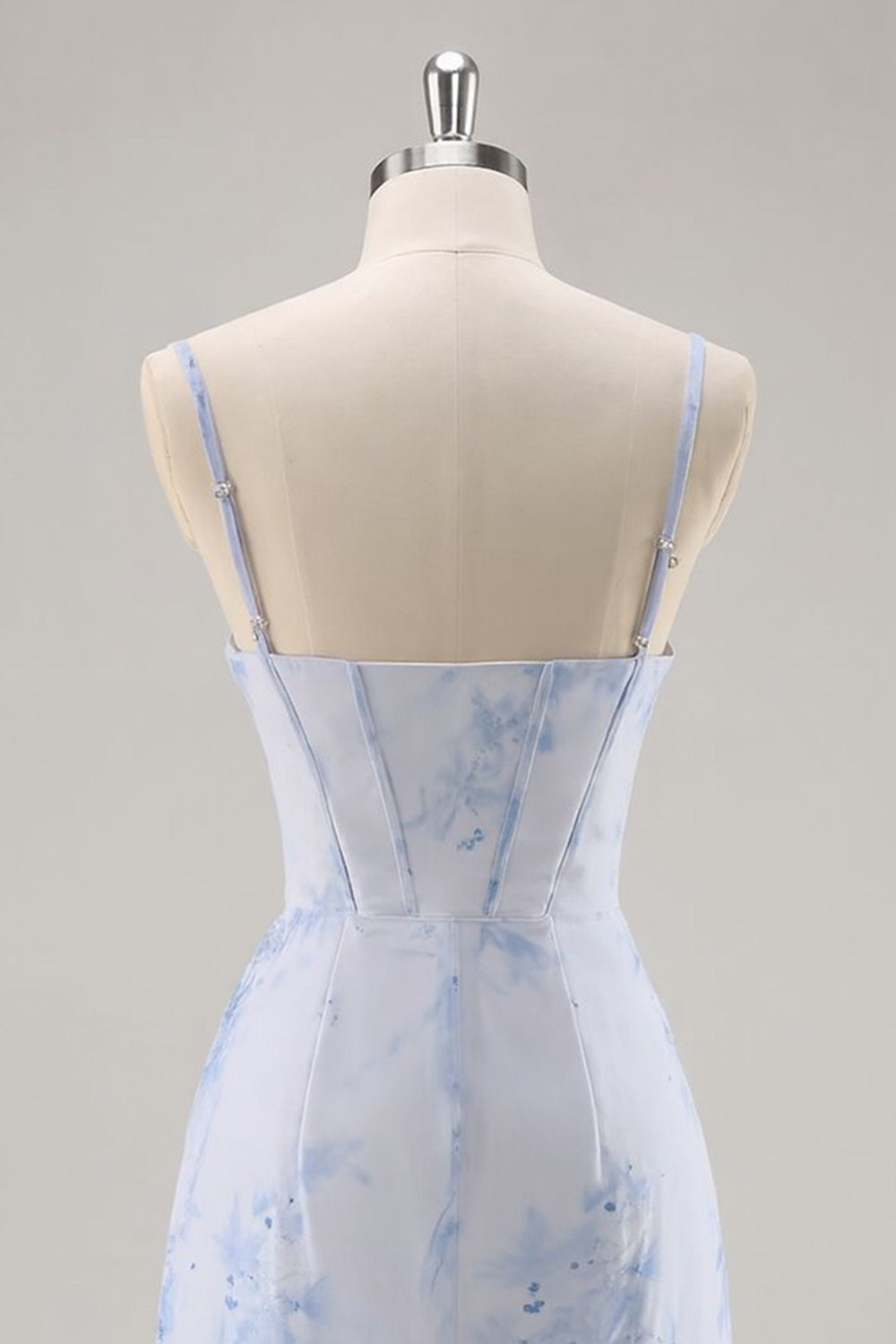 Short Light Blue Floral Tight Ruched Corset Homecoming Dress
