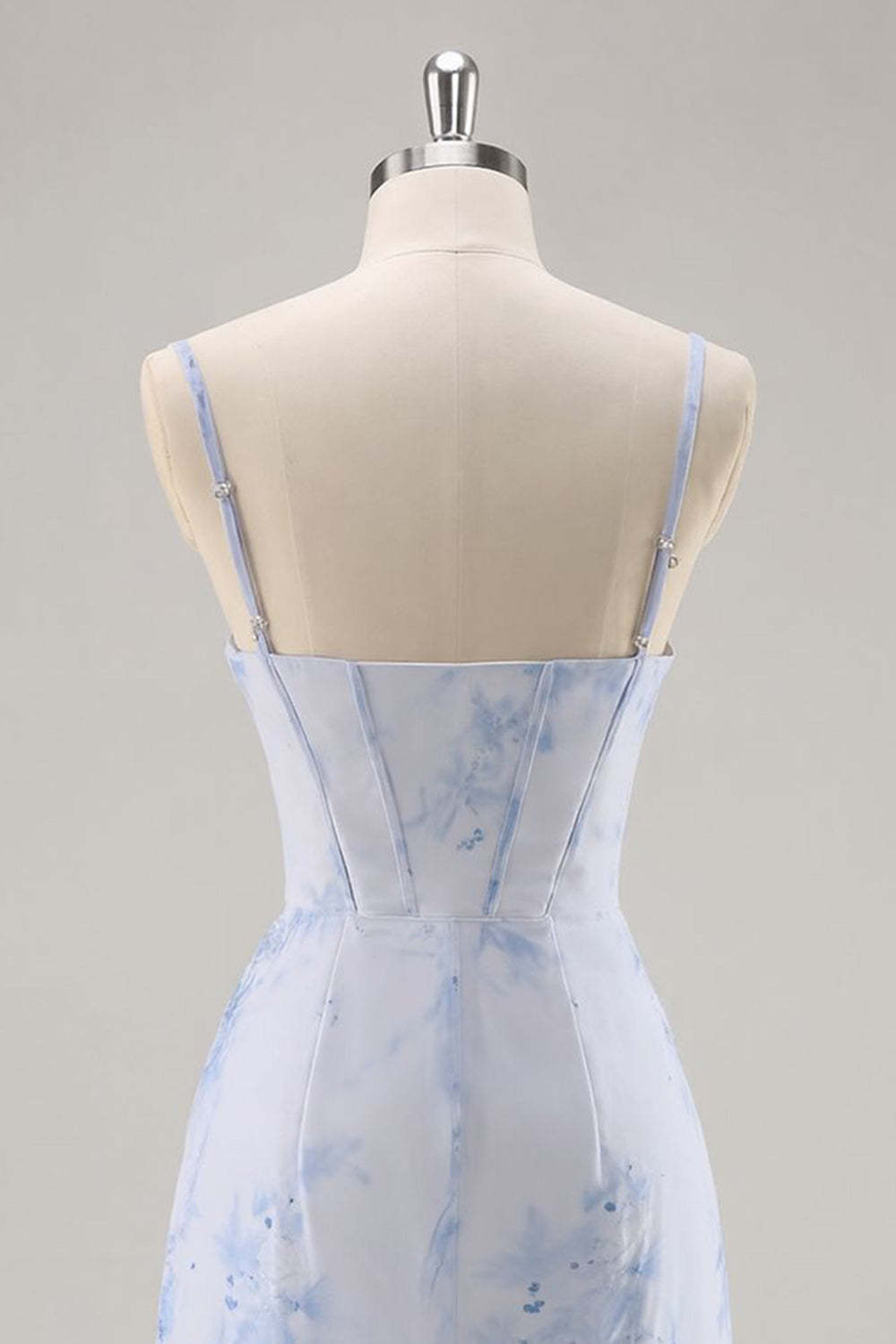 Short Light Blue Floral Tight Ruched Corset Homecoming Dress