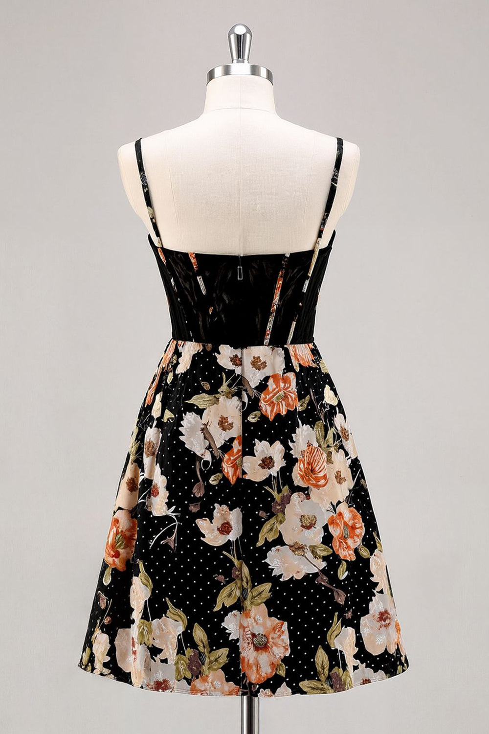 Sparkly Black Floral Short Corset A Line Homecoming Dress with Beading