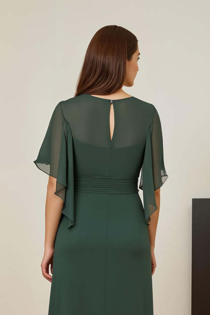 Dark Green Ruched Sheath V-Neck Maxi Mother of the Bride Dress with Ruffles