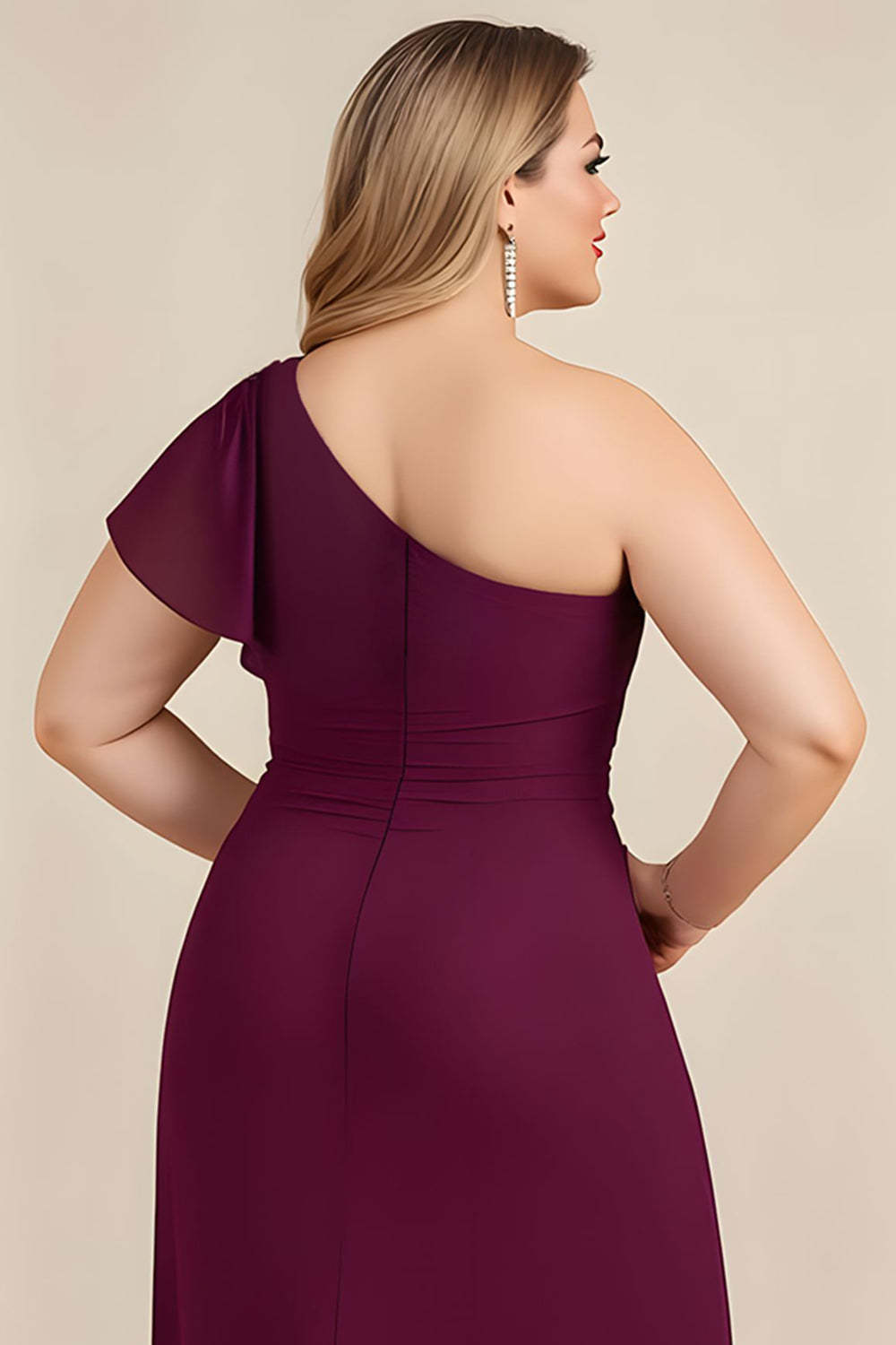 Plus Size Burgundy Ruched Sheath One Shoulder Long Mother of the Bride Dress