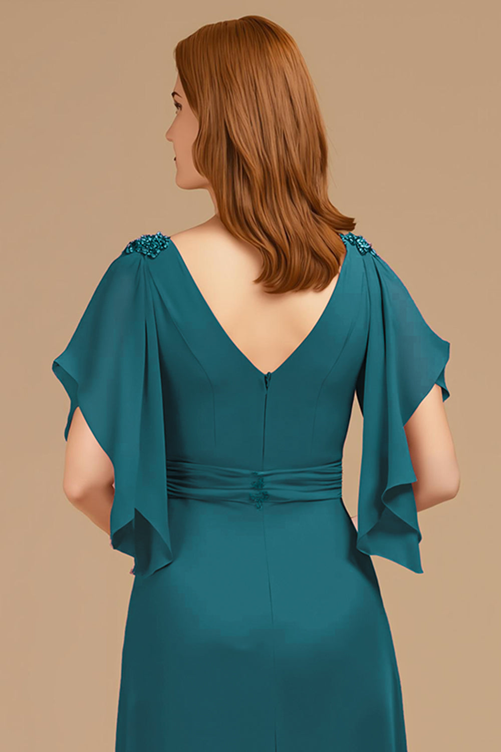 Grape Appliqued V-Neck A Line Long Mother of the Bride Dress with Ruffles