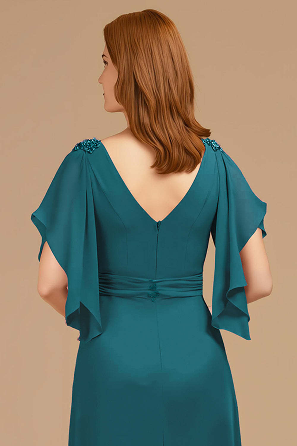 Grape Appliqued V-Neck A Line Long Mother of the Bride Dress with Ruffles