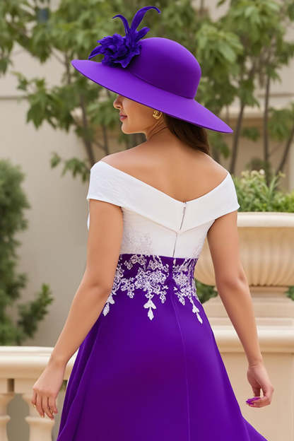 Purple White Chiffon A Line High Low Mother of the Bride Dress with Appliques
