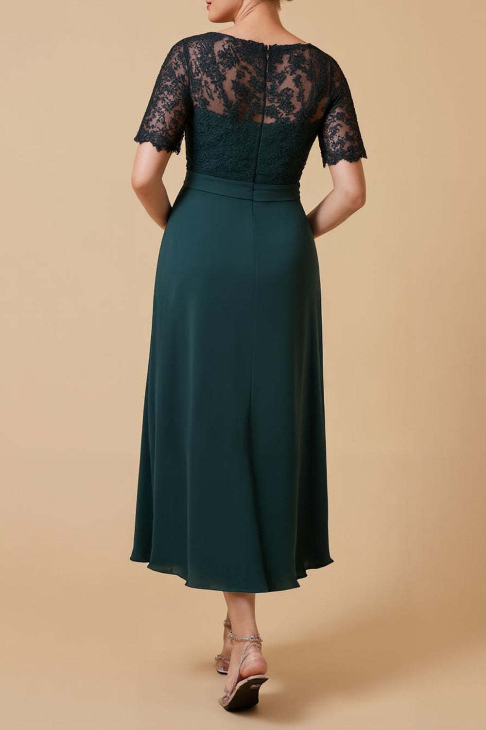 Pine Sheath V-Neck Ruched Maxi Mother of the Bride Dress with Sleeves