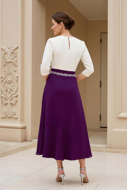 Black White Chiffon Boat Neck A Line Maxi Mother of the Bride Dress with Sleeves