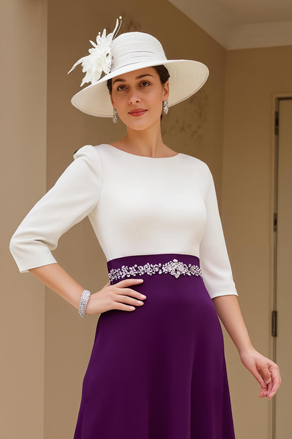 Black White Chiffon Boat Neck A Line Maxi Mother of the Bride Dress with Sleeves