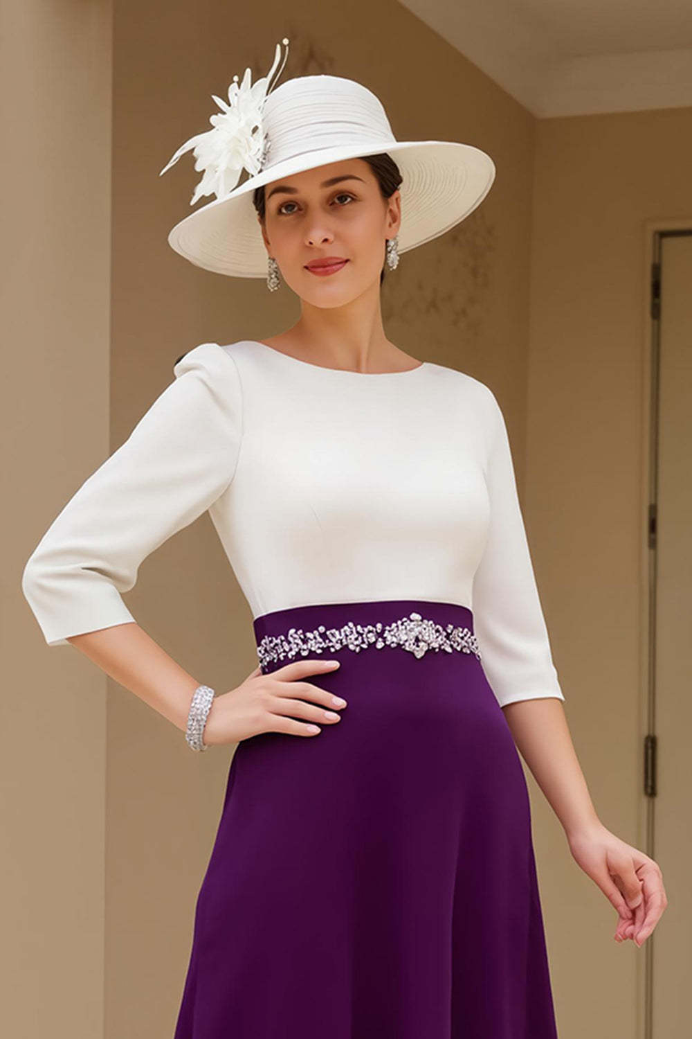 Black White Chiffon Boat Neck A Line Maxi Mother of the Bride Dress with Sleeves