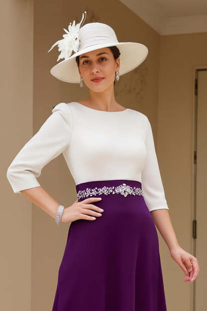 Black White Chiffon Boat Neck A Line Maxi Mother of the Bride Dress with Sleeves