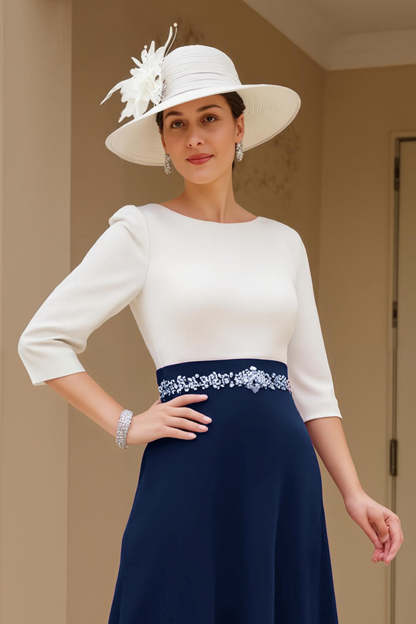 Black White Chiffon Boat Neck A Line Maxi Mother of the Bride Dress with Sleeves