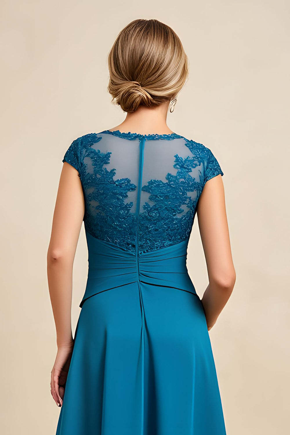 Peacock Blue A Line Chiffon Asymmetrical Mother of the Bride Dress with Lace