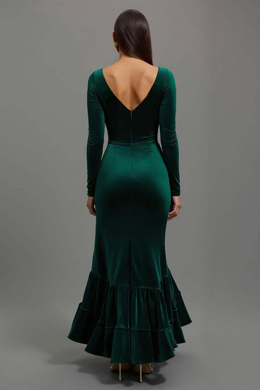Dark Green Mermaid Velvet Square Neck Long Sleeves Holiday Party Dress