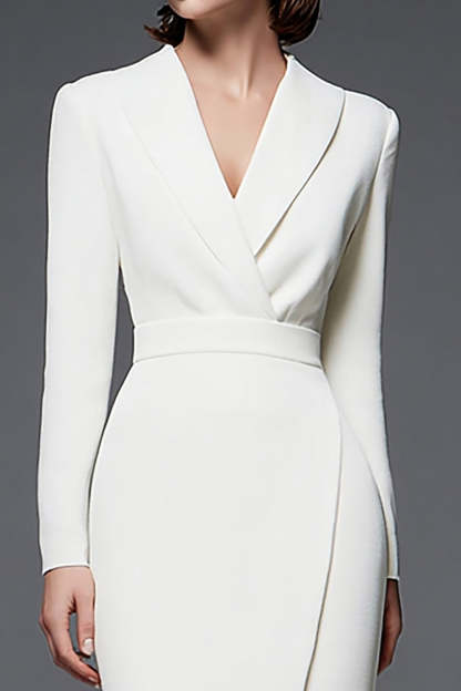 Simple Long Ivory Pencil Shawl Lapel Blazer Dress with Sleeves