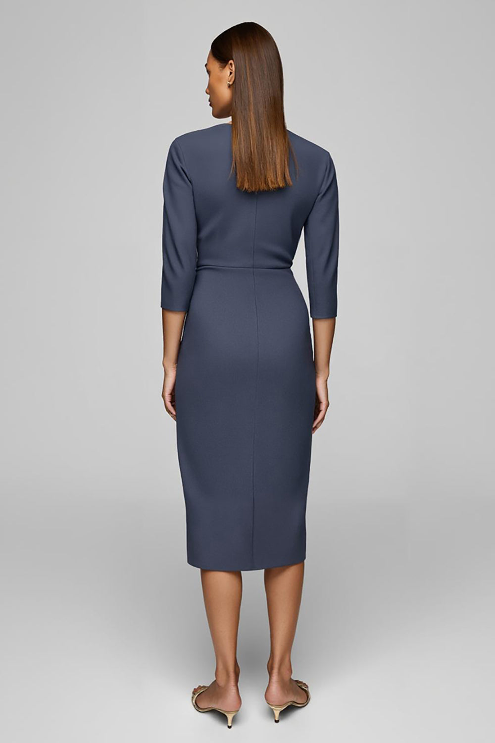 Twilight Pencil Midi Bateau Neck Button Work Dress with Slit