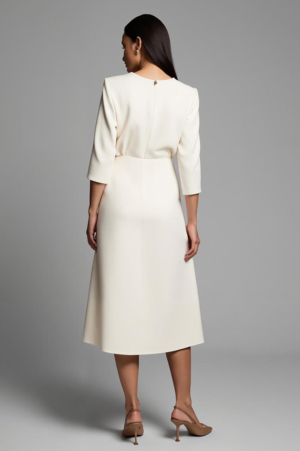 Pencil Boat Neck Midi Ivory Work Dress with Slit