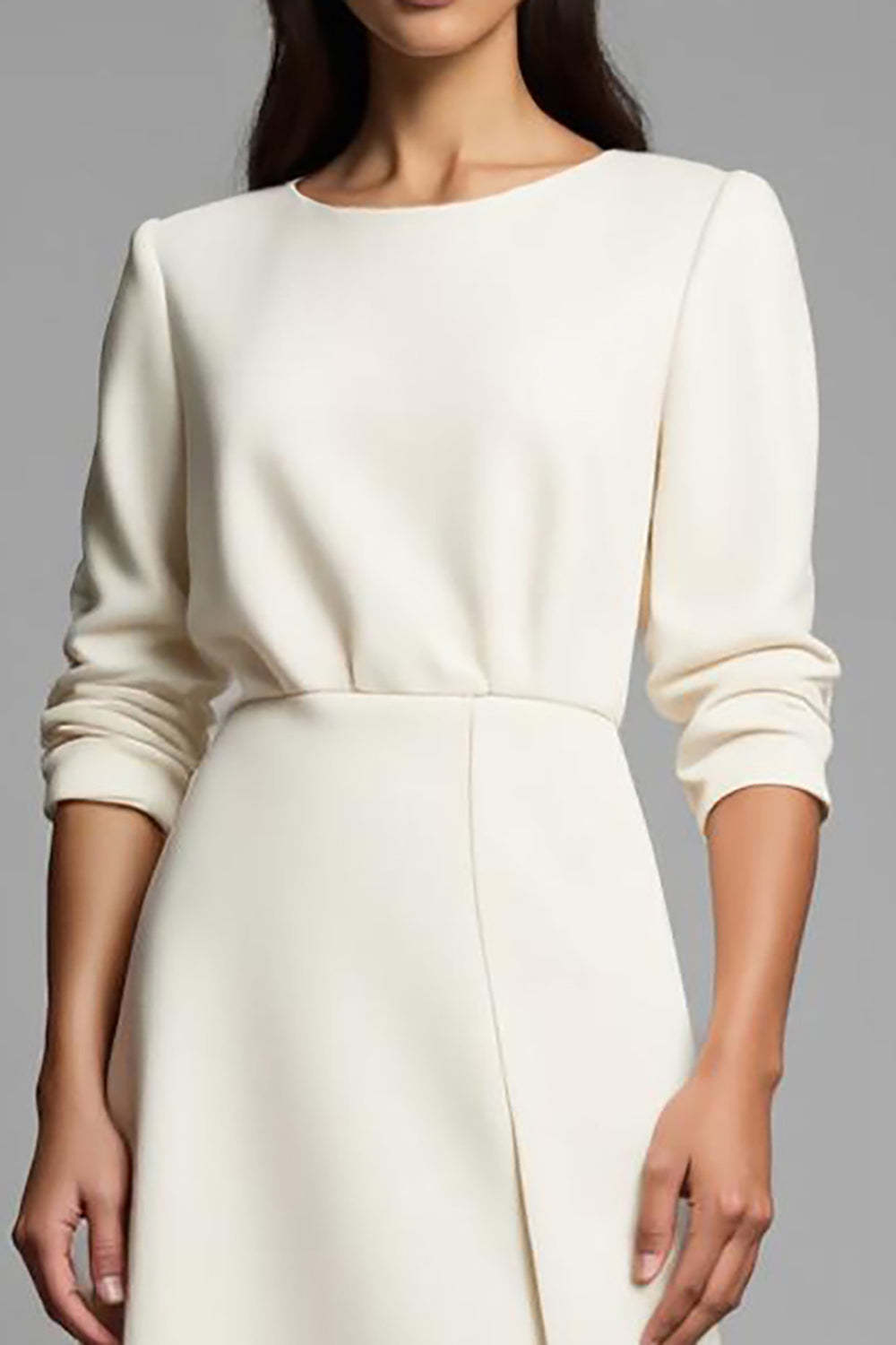 Pencil Boat Neck Midi Ivory Work Dress with Slit