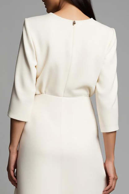 Pencil Boat Neck Midi Ivory Work Dress with Slit