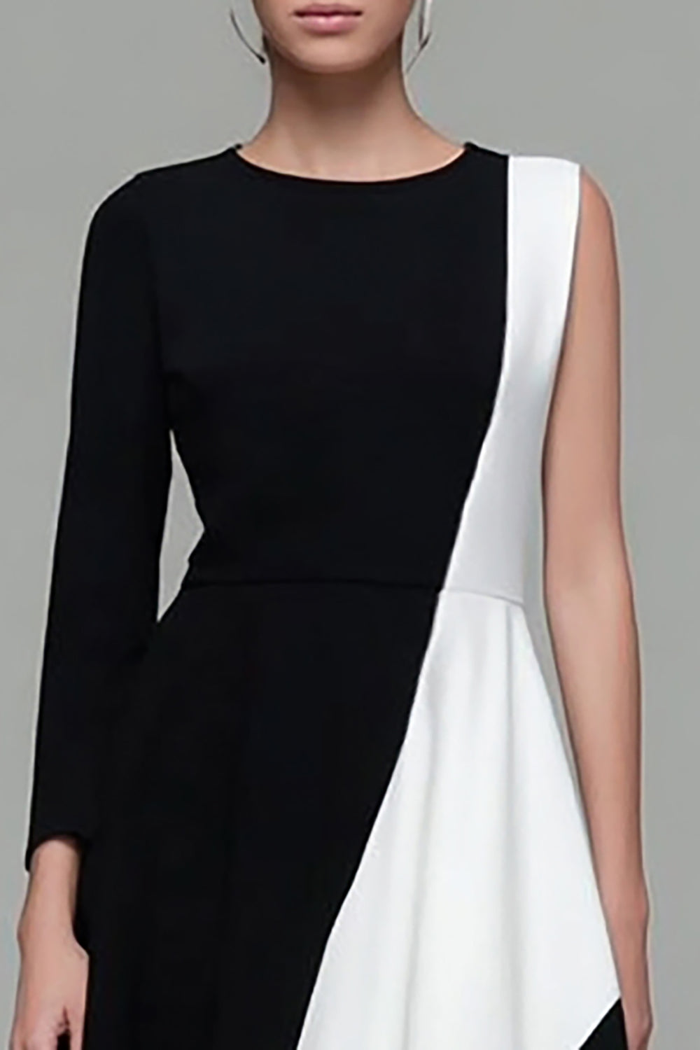 Black and White Patchwork A Line Jewel Neck Work Dress with Sleeves