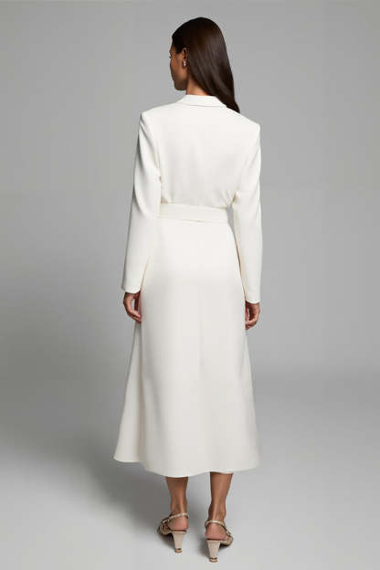Ivory A Line Notched Lapel Maxi Formal Blazer Dress with Sleeves
