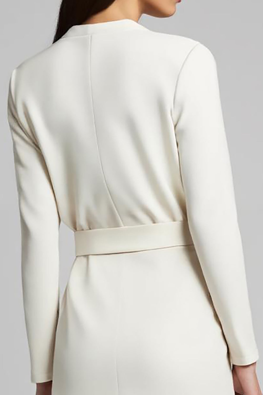 Ivory Midi Sheath Satin Ruched Long Sleeves Work Dress with Slit